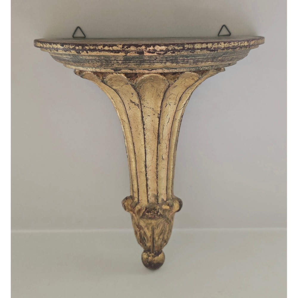 Vintage Florentia Italy Gold Leaf Carved Wood Wall Corbel Shelf Bracket 5202